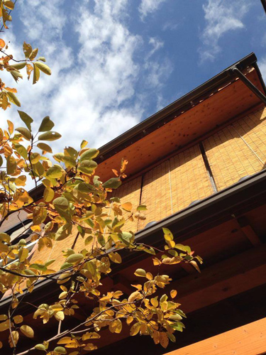 簾を設置した京都らしい外観