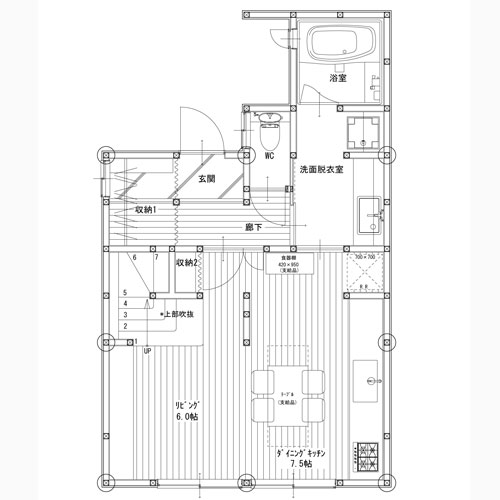 リノベーション後の1階プラン
既存の壁や柱は極力残した計画としました。